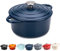 Dawsons Living Cast Iron Casserole Dishes - Cast Iron Ceramic Induction and Gas Safe Dutch Oven Roasting Cooker - with Lid (Matt Blue, 5.2L Casserole)