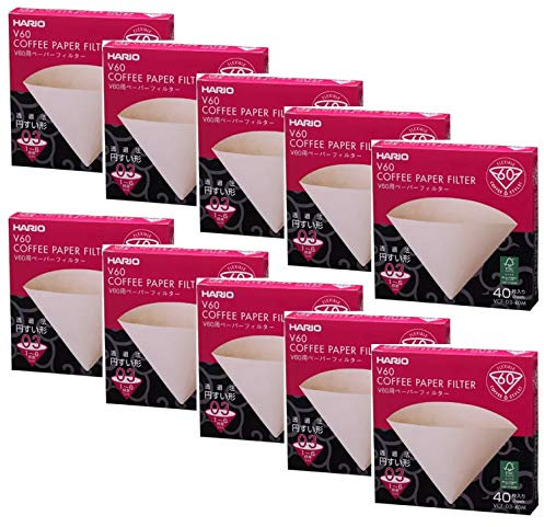10 x Hario V60 Größe 03 40 Stück Kaffeefilter, Naturpapier, 10 Boxen (insgesamt 400 Blatt)