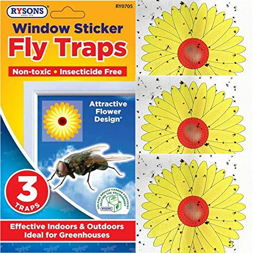 RYSONS Set of 6 Traps Fly Stickers Window Traps Insect Killer Sticky Bug Effective Indoor Outdoor – Ideal for Greenhouses – Non-Toxic – Insecticide Free
