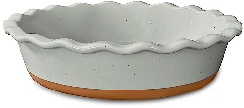 Mora Deep Fluted Ceramic Pie Dish for Apple Pie, Quiche, Tart - 9 inch - Modern Farmhouse Style Porcelain - Earl Grey