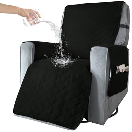 BXFUL Sesselschoner Relaxsessel Sesselauflage Relax,Sofaüberwurf 1 Sitzer Sesselschutz für Hunde Gesteppter Möbel-Schutz für Ledersofa (L,Schwarz)