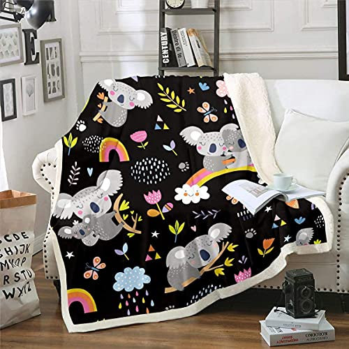 Loussiesd Kinder Koala Wohndecke 150x200cm Niedliche Tiermuster Kuscheldecke für Couch Sofa Cartoon Regenbogen Schmetterling Flanell Fleecedecke Blumen Blumen Fuzzy Decke Raumdekor