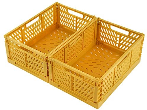 Spesh 2 Stücke Klappboxen Faltbar Aufbewahrungskorb Plastik Klappkisten Kunststoff Stabil Lagerkisten für Kinderzimmer,Küche,Arbeitszimmer (Gelb, 30*20*12cm)
