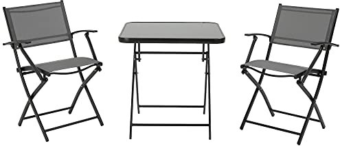 Outsunny Sitzgruppe klappbar 3tlg. Balkonset Balkonmöbel 1 Tisch+2 Stühle Gartenmöbel Set Sitzgarnitur Metall Mesh Schwarz+Grau