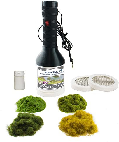 WWScenics Pro Grass Grand Begrasungsgerät Starter Set - Modellbahn Modellbau Modell Diorama Tabletop Gelände Geländebau Landschaft Landschaftsbau Streugras Statische Grasfasern