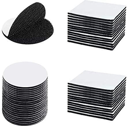 PUERHUACI Klebepads Doppelseitig,Klettband Selbstklebend 60 Stück Doppelseitige Schaumstoff Pads,Doppelseitiges Klebeband Extra Stark,Quadratisch und Rund Klettverschluss Selbstklebend Schwarz