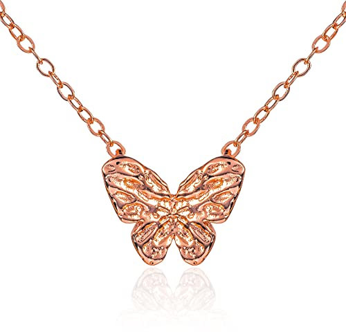 ZAVANA Collier Or Rose pour Femme et Jeune Fille avec Pendentif Papillon, Collier Papillon Or Rose pour Femme, Chaîne et Pendentif Or Rose en Papillon Mat, Bijoux Femme Or Rose avec Pochette Cadeau