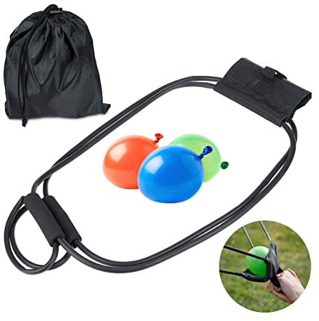 Relaxdays Wasserbomben Schleuder, Wasserschleuder für 3 Personen, mit Tasche, Wasserbombenkatapult für draußen, schwarz, Polyester, 16,5 x 120 x 2.5 cm