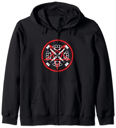 Pentagram With Switchblades, Razorblades And Brass Knuckles Zip Hoodie