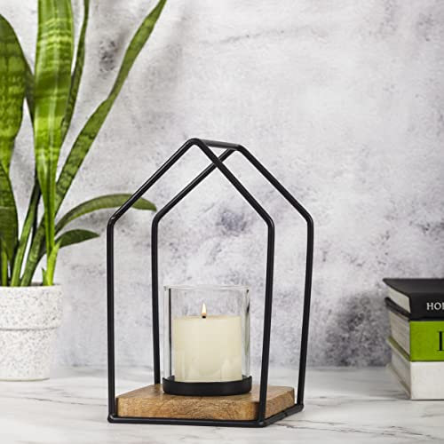 MARRAKESCH Teelichthalter Lichthaus 26cm groß aus Metall Holz und Glas Windlicht Boie als Tischdeko