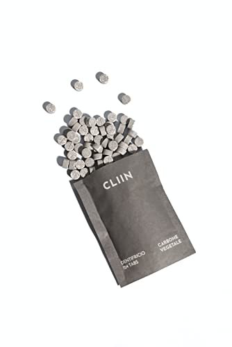 CLIIN Dentifricio Solido SBIANCANTE Made In Italy, 124 compresse (2 mesi per 1 persona), Vegano, Ecosostenibile e Perfetto per i Viaggi, Dentifricio ai Carboni Vegetali per Denti Bianchi