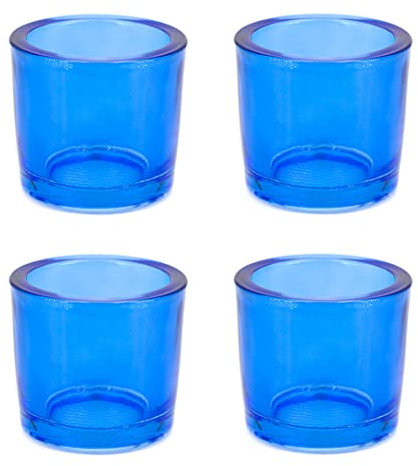 Teelichthalter Glas 6,5x6cm Set 4 Stück Teelichtgläser Windlichtglas Windlicht klein blau