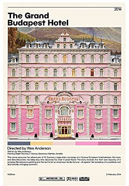 Filmposter The Grand Budapest Hotel auf Leinwand, Gemälde, Wandkunst, Poster für Schlafzimmer, Wohnzimmer, ästhetische Dekoration, 40 x 60 cm, ungerahmt