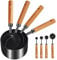 Cuteefun Measuring Cups and Spoons Set of 8, Wood Handle with Metric and US Measurements, Premium Stainless Steel, Black Polished Finish, Dry & Liquid Measuring Cup for Cooking, Baking, Beverage