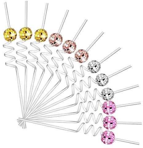 12pcs Disco Ball Straw,Mirror Ball Plastic Curved Straw Disco Decorative Straws,Cocktail Straws Birthday Party Bar Straw for Home Party Wedding Birthday Bar (Mix Colour)