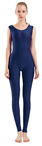 Damen Ärmelloser Ganzkörper-Gymnastikanzug mit U-Ausschnitt, Tanzkleidung, Erwachsene, Ballett-Trikot, Yoga-Kleidung, marineblau, 50