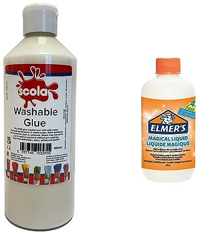 Washable PVA Craft/School Glue 500ml & Elmer’s Glue Slime Magical Liquid Solution | 259 mL Bottle (Up to 4 Batches) | Washable & Kid Friendly | Great for Making Slime