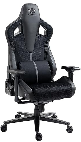 KRAKEN CHAIRS Gaming Stuhl Stoff - Schwarz Grau - Bürostuhl - Ergonomisch Computer Stuhl Gamer - 150 kg Belastbarkeit - Gamerstuhl - Gamingsessel - Gaming Chair Ergonomic - Gamingstuhl - PC-Stuhl