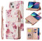 UEEBAI Wallet Case for iPhone 15 6.1 inch, Premium PU Leather Magnetic Closure Geometric Marble Pattern Handbag Zipper Pocket Case Kickstand Card Holder Slots Shockproof Flip Cover - Pink Flower
