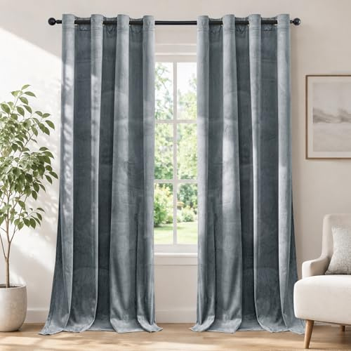 Ystyle Tende Per Interni In Velluto 2 Pezzi, 140x225 CM, Grigio | Termiche Isolanti Anticaldo Tende Oscuranti per Interni per Camera da Letto e Soggiorno Moderno, Curtains con Anelli