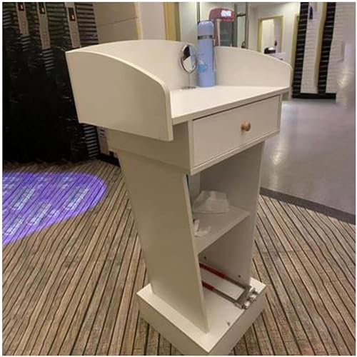 Podium mit offenem Stauraum und 1 Schublade. Podiumsständer mit abgerundeten Ecken und erhöhtem Leitplanken-Design. Kanzeln und Rednerpulte