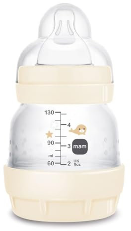 MAM Easy Start Babyflasche, 130 ml, Anti-Kolik-Fläschchen, gemischtes Stillen, reduziert Luftblasen und Koliken, selbststerilisierendes Babyzubehör, Größe 1, neutral