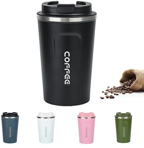 bituocs Reisebecher,Kaffeebecher mit Auslaufsicherem Deckel,Thermobecher-Isolierbecher,Edelstahl Travel Mug,Kaffeebecher to go für heißes und kaltes Wasser Kaffee Tee(Schwarz/380ml)