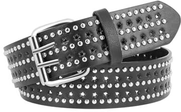 JJDreams Metall Punk Rock Nieten Gürtel für Frauen Ledergürtel mit hellen kleinen Nieten Gothic Accessoires (Schwarz)