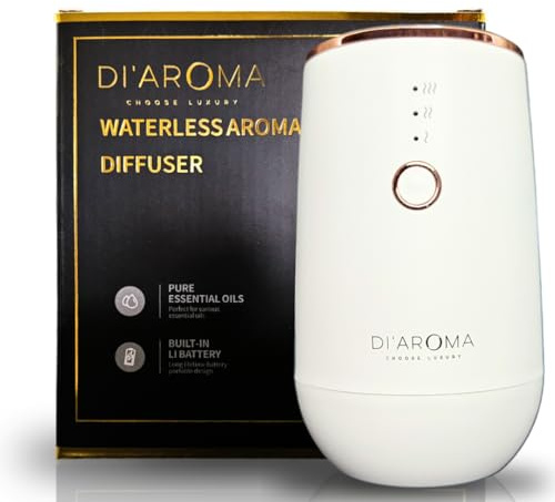 Waterless Essential Oil Diffuser – Portable Nebulizing Aroma Oil Diffuser for Car, Home & Office, USB Rechargeable, Silent Operation, No Water Needed, Di'Aroma (White)