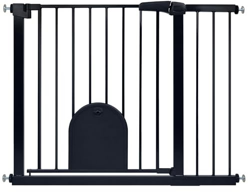 HENGMEI Barrière de protection, d'escalier, de sécurité, pour bébé, 95 à 105 cm, se ferme automatiquement, en métal, pour sécurité enfant, avec porte pour animaux domestiques, noire