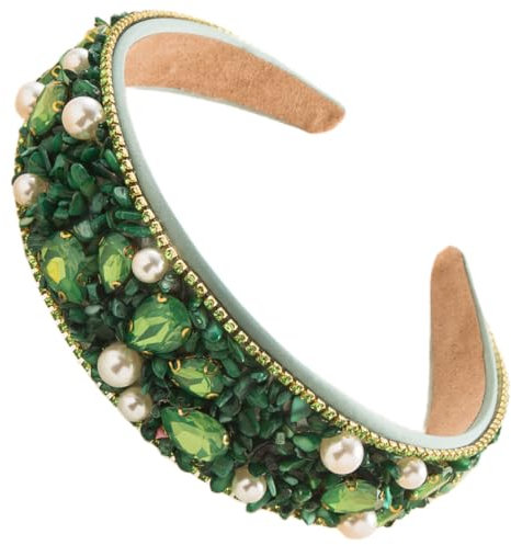 scicent Haarband Sport Perle Strass Stirnband Mode Breite Haarreife Frauen Rokoko Stirnbänder Bling Bling Haarschmuck Kopfschmuck 1 Stück (Grün) - 25512