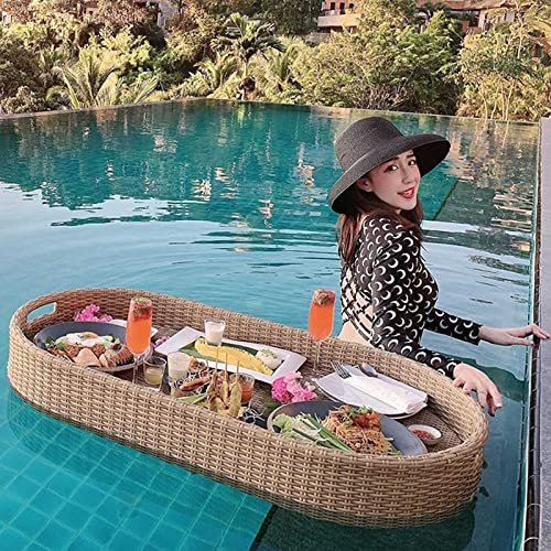 Vassoio galleggiante 100 x 20 cm Vassoio galleggiante per piscina Vassoio da portata per feste in rattan resistente all'usura Tavolo da colazione galleggiante che serve buffet per piscina o festa in