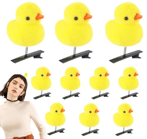 Generic Enten-Haarspange,Süße gelbe Enten-Haarspange,Cartoon Ente Tier Kopfbedeckungen 10 Stück | Süße und weiche Tier-Haarspangen, gelbe Ente, lustige Haar-Accessoires, Haarnadeln für Kinder und