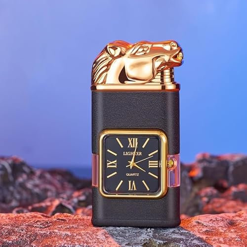 Winddichtes Vintage-Feuerzeug Mit Uhrenlünette, Jet-Flammen-Fackel, 2024 Neues Cooles Einzigartiges Design, Mit Pferde-/Tiger-/Drachentieren
