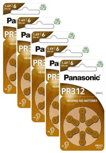 PANASONIC 5 Blister mit je 6 Batterien PR312 Zinc Air für Hörgeräte