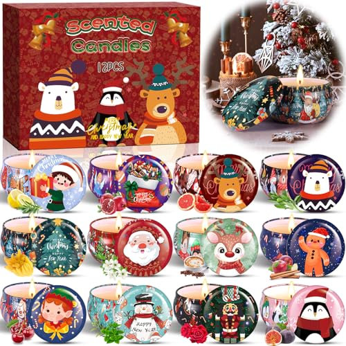 ZPQAODI Candele Profumate Natalizie, 12Pcs Candele Profumate Regalo Set Cera di Soia Naturale Candele Aromaterapia per Natale Compleanno La Festa Nuziale Festa della Mamma Decorazione
