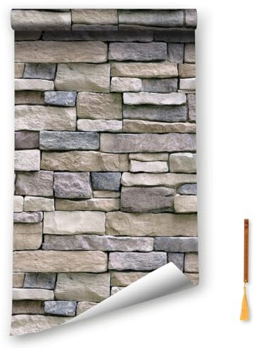 Oufdj-iPro Papier peint en pierre - 44.5x800CM Papier peint autocollant en vinyle - Brique rouge - Décoration murale imperméable - Rouleau de marque-pages en bois exquis