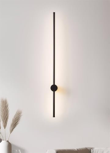DESHOME Wohnzimmer Wandleuchte, stufenlos dimmbare moderne wandleuchte innen LED lineare wandleuchten mit Fernbedienung 3000K-6000K Schwarz 360° schwenkbare Schlafzimmer wandlampe 120cm