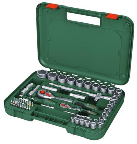Bosch Set de 57 cliquets 1/4 + 1/2 (pour divers bricolages 55 accessoires couple élevé Softgrip coffret de transport)