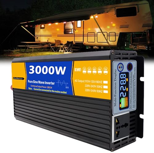 Inversor Onda Pura Corriente 3000W (Pico) Transformador DC 12V/24V/48V/60V/72V a 110V/220V/230V AC,Convertidor de Voltaje inversor Corriente Coche,para Casas Y Autos(48Vto220V)