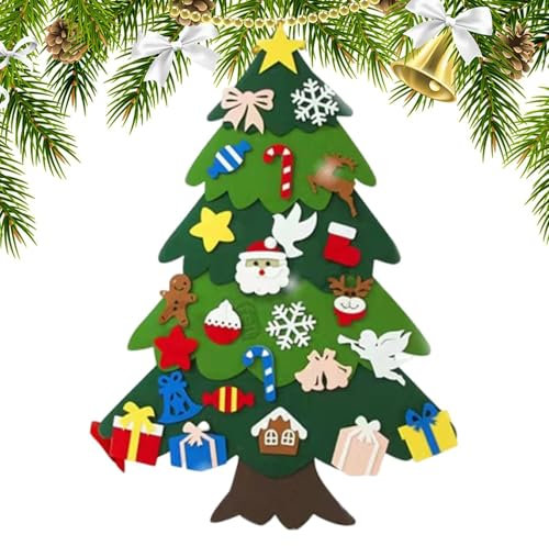Mon-Tessori - Árbol de Navidad de fieltro para niños, juego de árbol de Navidad de fieltro, adornos de pared para niños para decoración del hogar