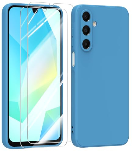 MIKULLE Funda para Samsung Galaxy A16 5G / 4G con Cristal Templado Protector de Pantalla,Ultra Slim Protectora Anti-Choques Carcasa de Silicona Líquida TPU Suave Case Cover - Azul