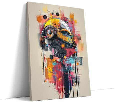 AKINDA Art Gallery - Quadro con Cornice 60 x 80 cm - Cyborg Multicolore - Colori Colanti - Abstract Space - Arredo Bar - Stile Graffiti - Idea Regalo per Arredo Casa