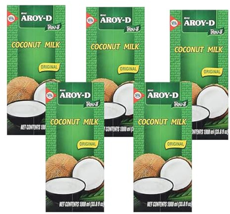 YIJIA | Aroy-D 1 litro - Leche de coco con E435 - Coconut Milk 100% Original (5 Botella)