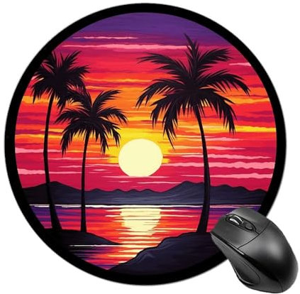 Rundes Mauspad, Laptop-Mauspad, Palme, Sonnenuntergang, Computer-Mauspad, Tastatur-Pad, rutschfeste Schreibtischunterlage für Gaming, Büro, Arbeit, Zuhause