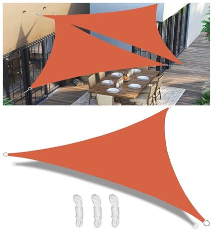 Vela de Sombra de Parasol Lona Toldo Vela Triangular Protección Solar Impermeable a Prueba de Viento protección UV para Patio Jardín Exteriores Terraza Balcón Naranja 3x4x5M