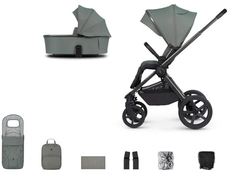 Venicci Upline 2 | 2in1 Premium Travel System with Accessories. Includes Pushchair, Carrycot and Universal Car Seat Adapters | 9 Piece Bundle (Aloe)