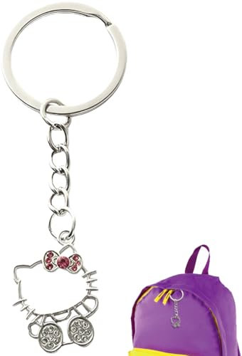 EIROVYA Kitty Schlüsselanhänger,Cartoon Anime Keychain,Schlüsselanhänger kinder,Schlüsselanhänger Mädchen,KT Katze Anhänger,Frauen Keychain Geschenk,Geschenke für Mädchen(Silbrig)