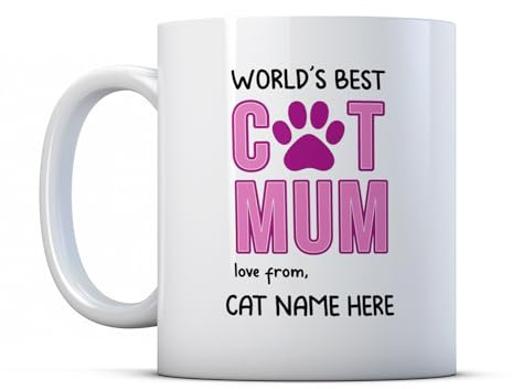 BWW Print - Personalised World's Best Cat Mum - Pet Owner Gift Mug, Ceramic, 11fl.oz.