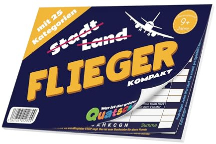 Quatschkopf Flieger kompakt 2er Set, Stadt Land Fluss Flug Variante, Spielblock mit 25 witzigen und kreativen Kategorien, Geschenkidee Flugbegleiter, Piloten, Vielflieger, Reisespiel ab 9 Jahre